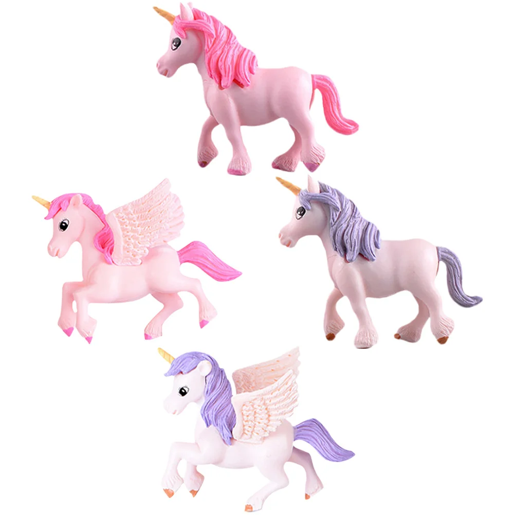 

4 Pcs Decorate Unicorn Fairy Decorations Rainbow Cupcake Toppers Pvc Animals Crafts