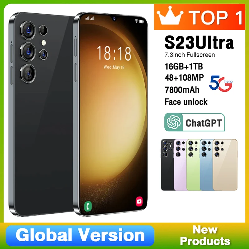 

S23 Ultra Smartphone Original 7.3 Inch 16GB+1TB Unlocked Mobile Phones 6800mAh 4G/5G Network Celular 48+72MP Android Cell Phone