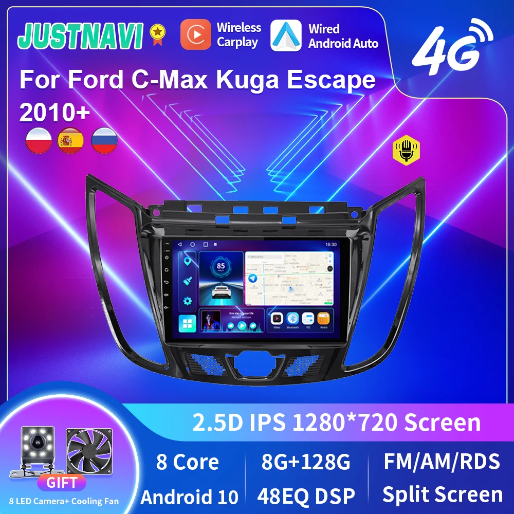 

JUSTNAVI Car Radio For Ford C-Max Kuga Escape 2010+ Android 10.0 Navigation Autoradio Stereo Multimedia Player GPS Audio No 2din