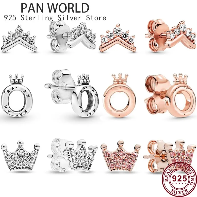 

925 Sterling Silver Earrings Shiny Magic Crown O-shaped Original Women's Pan Earrings Are Suitable For Wedding Fashion Jewelry