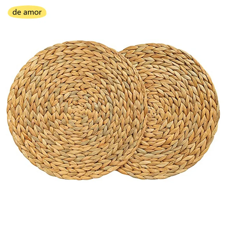 10cm Natural Table Mat Handmade Water Hyacinth Woven Placemat Round Braided Mat Heat Resistant Hot Insulation Anti-Skidding Pad