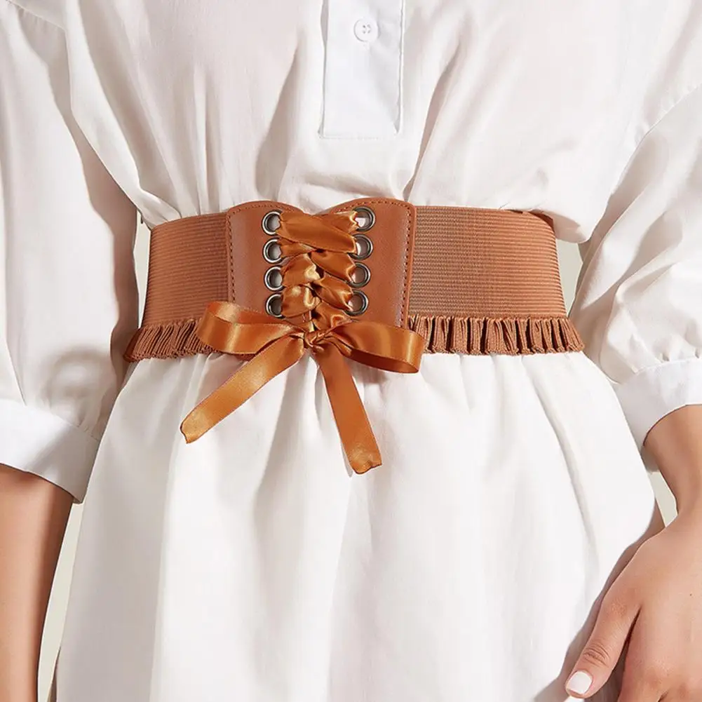 

Luxury Women Wide Belt Elastic Vintage Faux Leather Wide Fashion Wide Lace-up Corset Women's Belt Waist Seal Belt Accessory