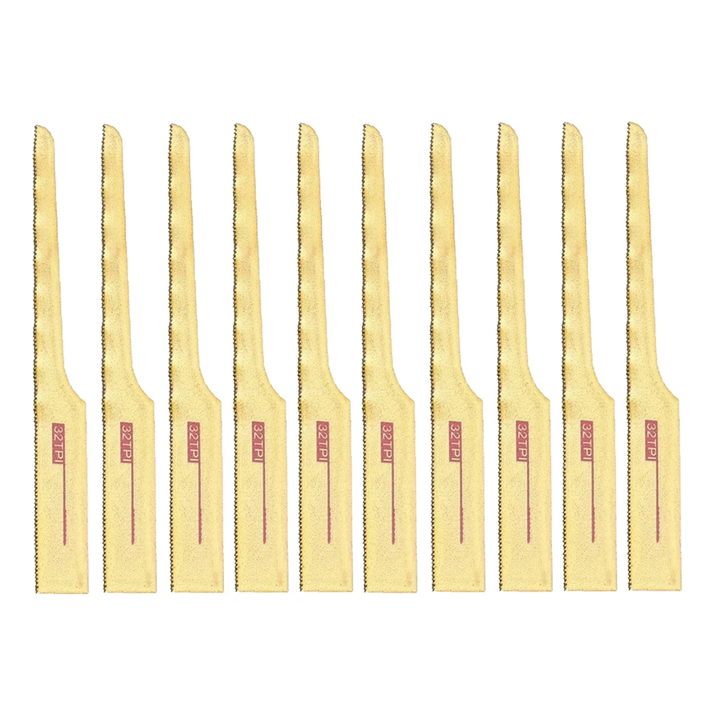 10Pcs 32-tooth Pneumatic Saw Blades Air Tool Gold For Wood Fiberglass Plastic Sheet Metals Cutting Reciprocating Saw Blades