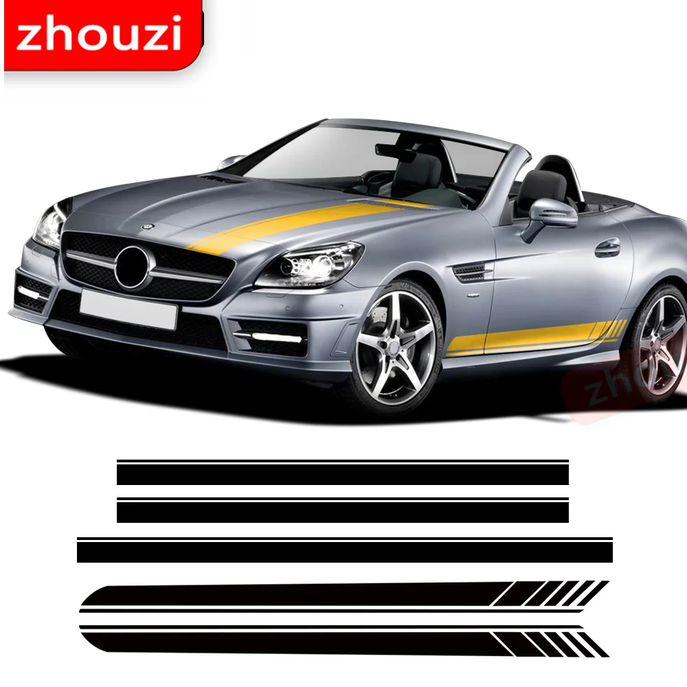 

Аксессуары для Mercedes Benz SLK SLC Class R170 R171 R172 AMG SLK200 250 55, автомобильные аксессуары в стиле AMG, дверная боковая юбка, полосатая наклейка на капот