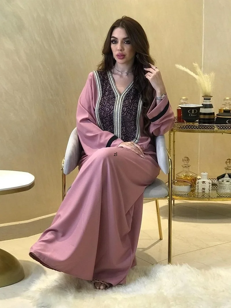 Abaya Muslim Maxi Dress Women Fashion Patchwork Loose Robe 2022 New Elegant Chic Jalabiya Islam Muslim Party Long Dress Vestidos