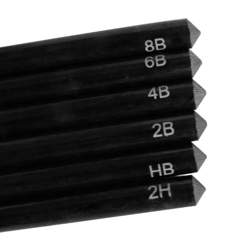

6 Pcs Professional Pure Carbon Sketch Pens 2H/HB/2B/4B/6B/8B Woodless Charcoal Pencil Set Drawing Tool Painting Supplies