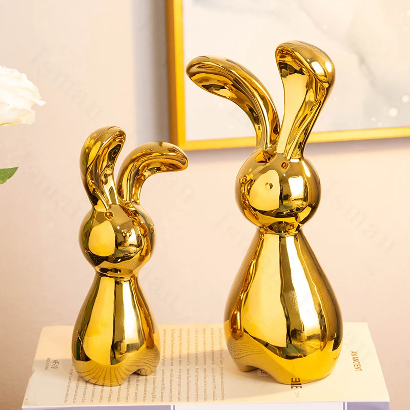 

Набор орнаментов в скандинавском стиле с золотым керамическим Кроликом, современный декор для гостиной, Настольная скульптура с животными,...