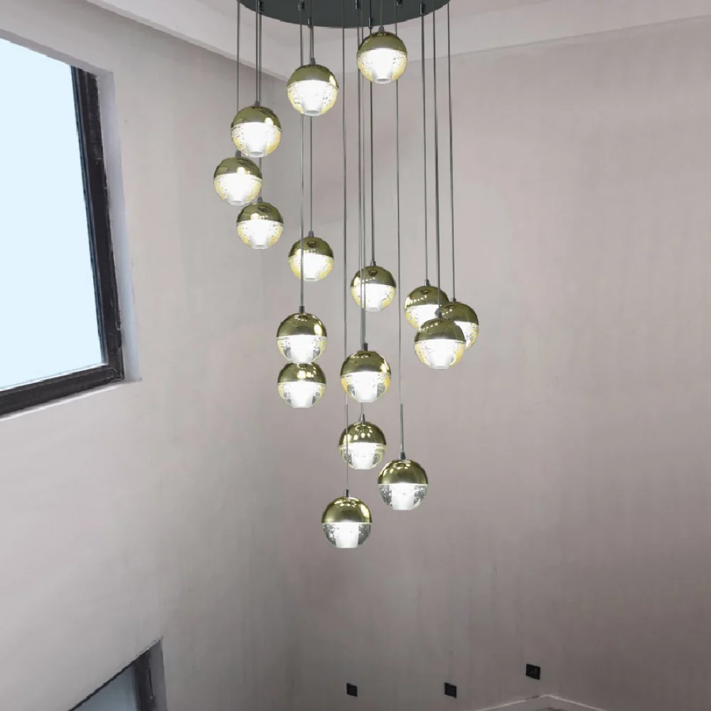 

LED Pendant Lights Crystal Hanging Luxury Restaurant Lamps Stairwell Rotating Chandeliers Hall Luxury Glass Ball Rooms Lightings
