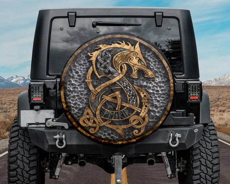 

Viking Spare Tire Cover, Dragon Viking pattern Jeep Spare Tire Cover, Funny Jeep gifts, Viking Proud, Backup Camera or Not,