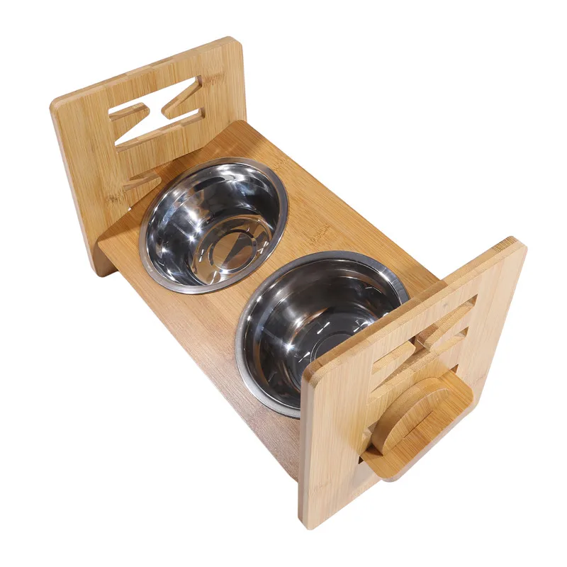 

Бамбуковые поднятые миски для собак с подставкой, регулируемая поднятая миска для щенков и кошек, водная лампочка для маленьких и средних п...