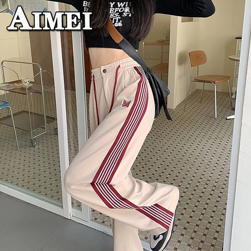 

Women's Striped Drawstring Casual Pants New High Waist Mapping Wide Leg Pants Loose Y2K Clothing Pants Korean Style 2023 Trouse
