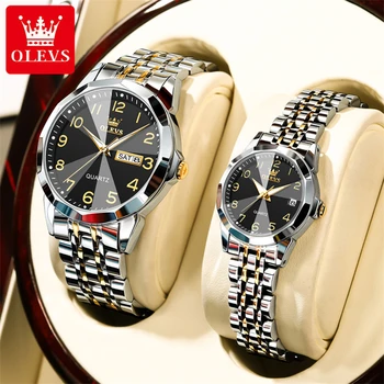 OLEVS 9970 Top New Hot Couple Clock Fashion Stainless Steel Band Lover's Watch Pair Men And Women Set Wristwatches Luxury Gifts 1