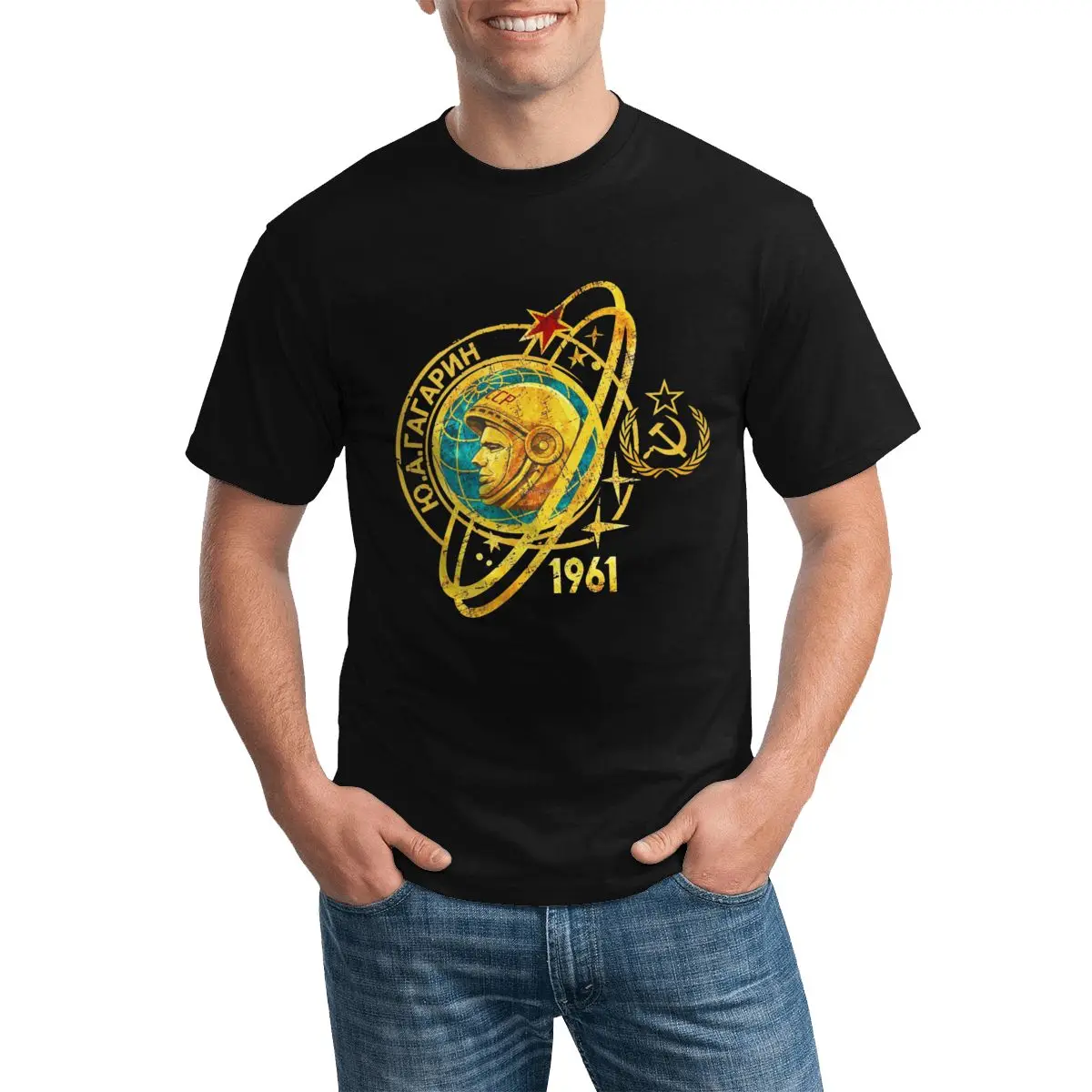 

Yuri Gagarin 1961 Russian USSR CCCP T Shirt Soviet Space Program Retro 100% Cotton T-Shirt Crew Neck Graphic Fun Tops for Male