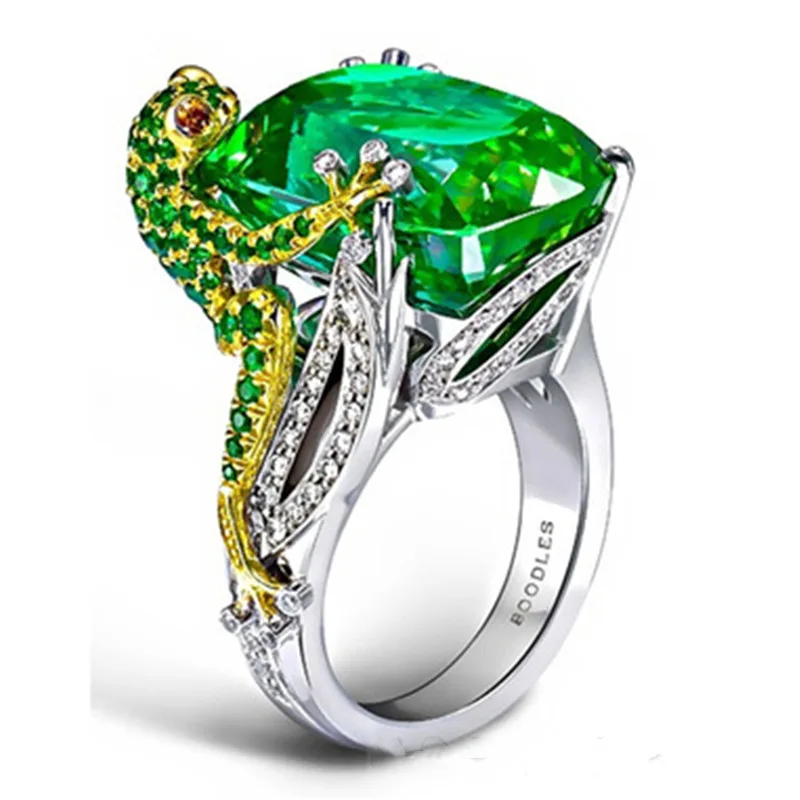 

l Chameleon Lizard Green Zircon Hand Jewelry Rings for Women Anniversary