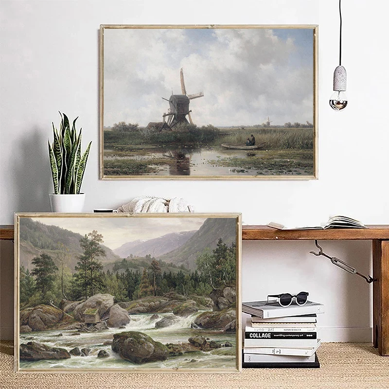 Винтажная ветряная мельница деревенский дом овца крупный рогатый скот лесной