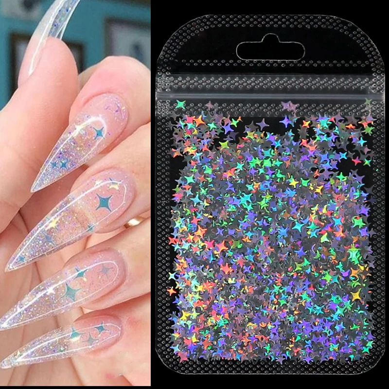 Holographic Silver Nail Glitter Laser Star Shape Sequins Sparkly Flakes Paillette DIY Nail Art Decorations Slices Accessories