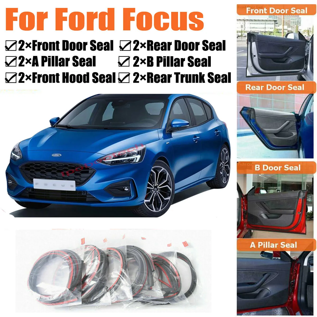 

Brand New Car Door Seal Kit Soundproof Rubber Weather Draft Seal Strip Wind Noise Reduction Fit For Ford Focus