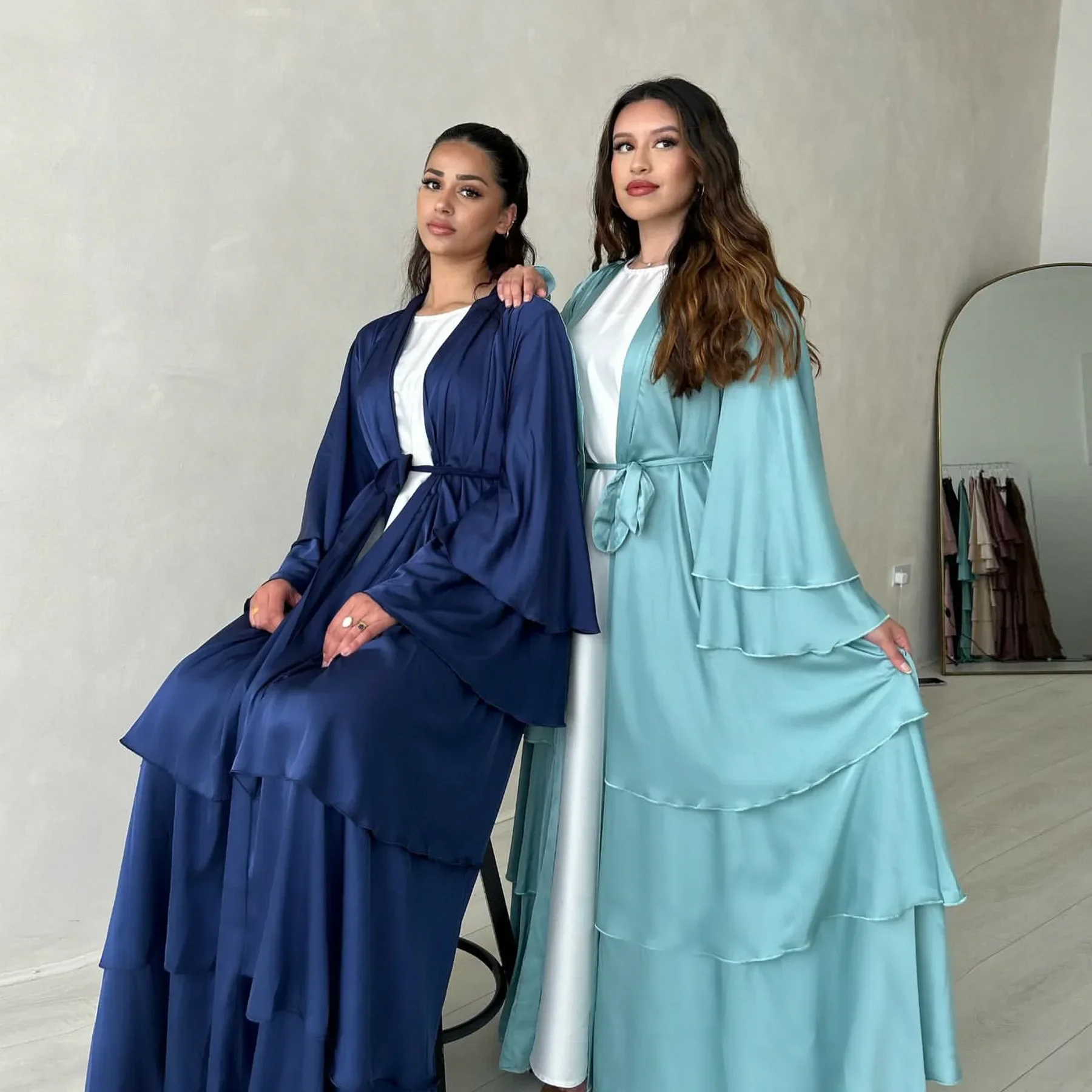 Ramadan Eid Open Abaya Dubai Luxury Cardigan Muslim Arab Dress with Belt Turkey Abayas for Women Kimono Islamic Clothing Kaftan