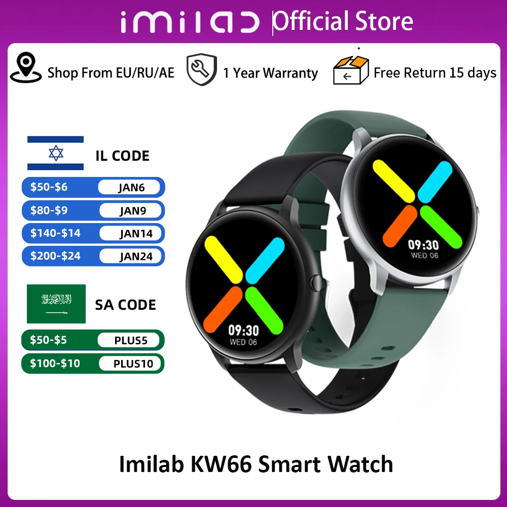 

Original IMILAB KW66 Smart Watch Men Smartwatch Sports Fitness Tracker Heart Rate Sleep Monitor IP68 Waterproof Bracelet Gift