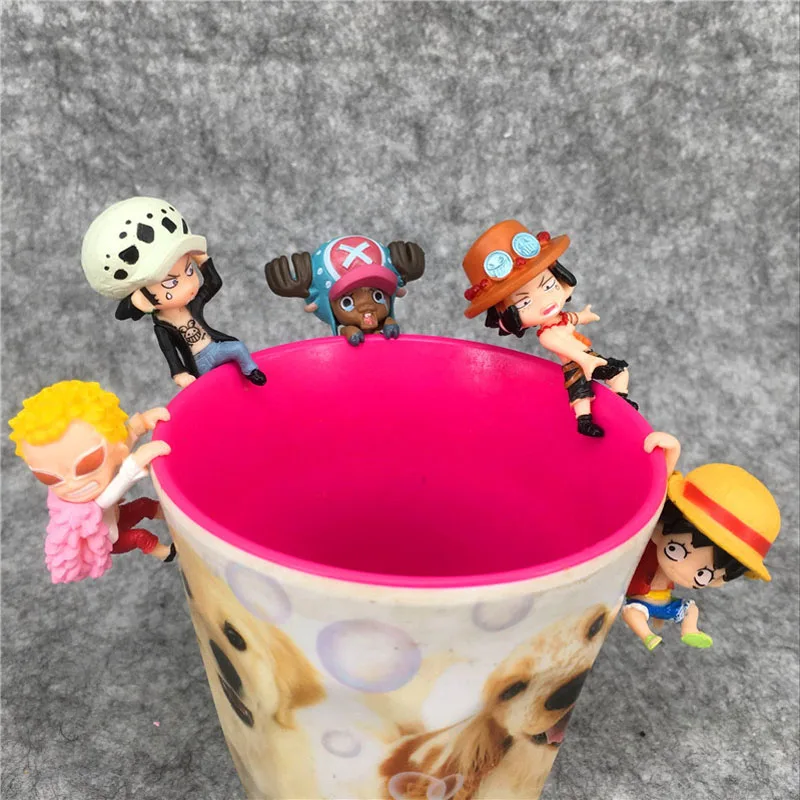 One Piece Luffy Ace Chopper Along The Cup Edge Doll Desktop Ornament Pendant Children Nice Gifts Boys Kawaii Toys Decorations