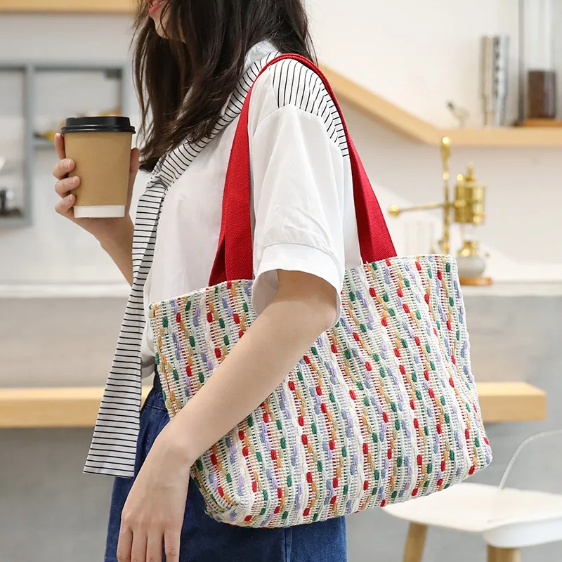 

Повседневная плетеная Сумка qlord lybz, простая хлопковая прошитая сумка, модные контрастные сумки на плечо для женщин, Прямая поставка