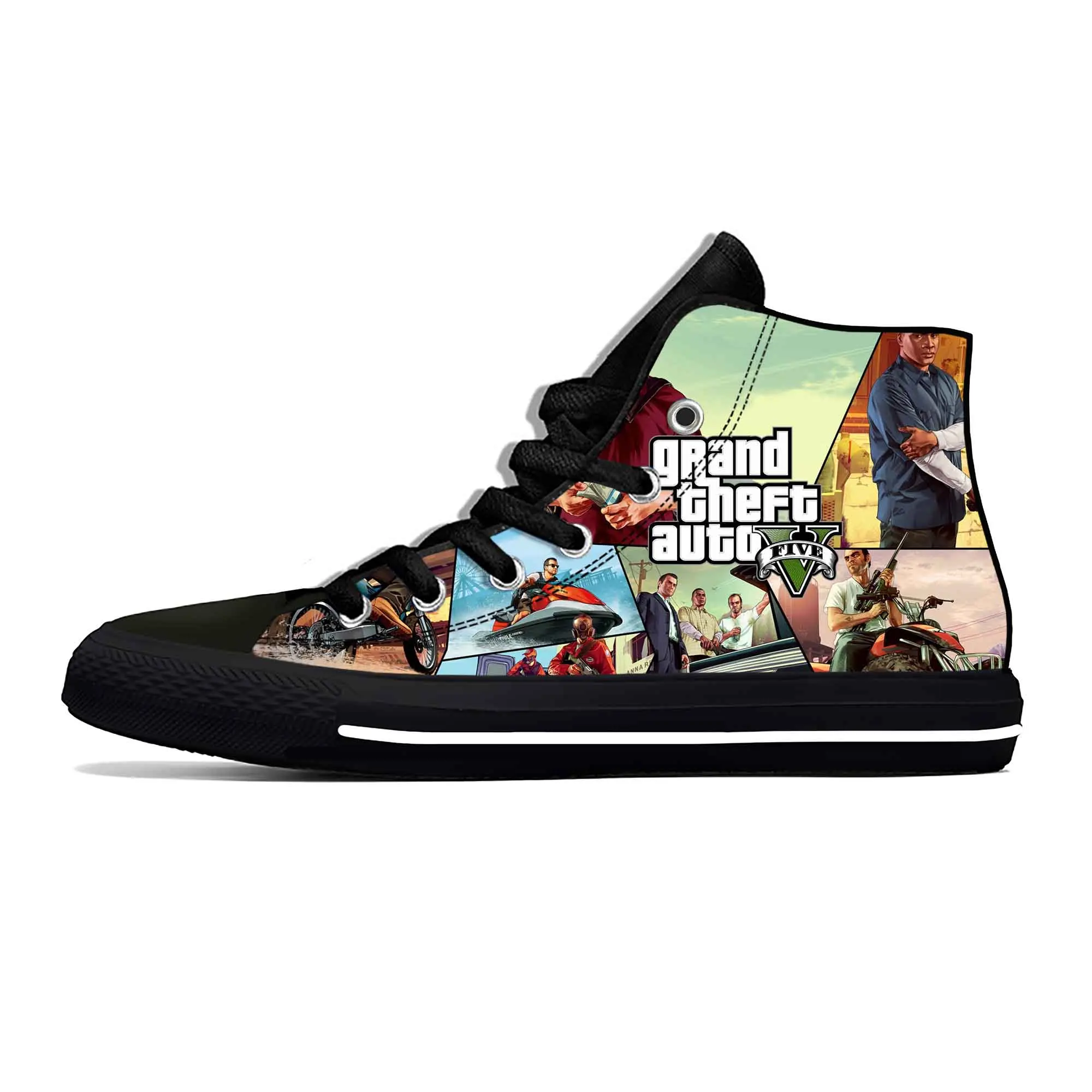 

Anime Cartoon Grand Theft Auto GTA V 5 Game Funny Casual Cloth Shoes High Top Comfortable Breathable 3D Print Men Women Sneakers
