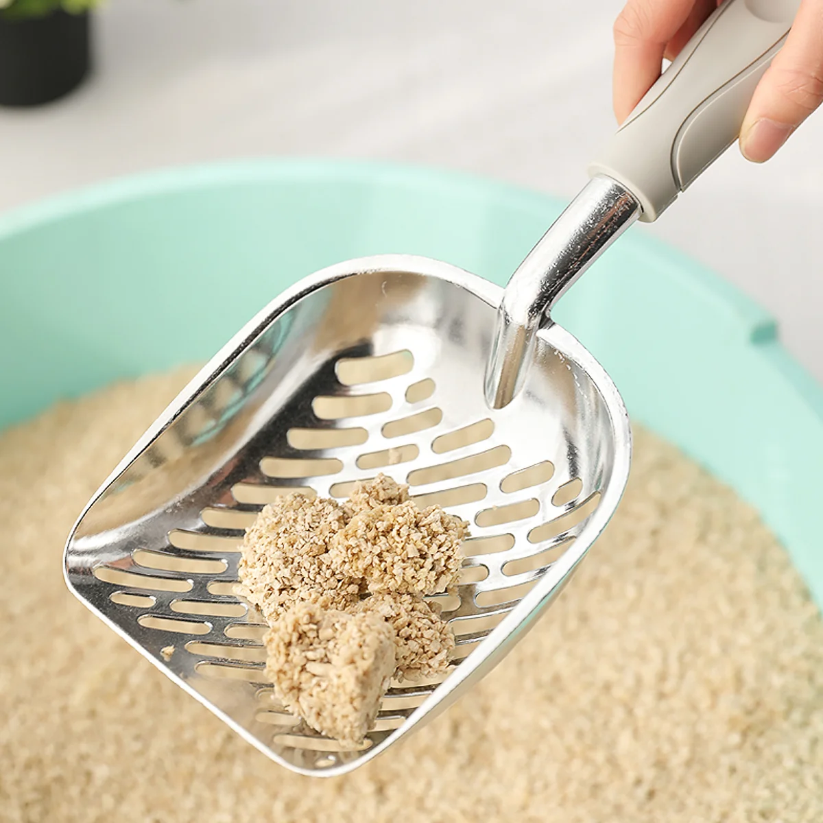 

Long Handle Pet Dog Litter Scooper Durable Metal Pet Sift (Grey)