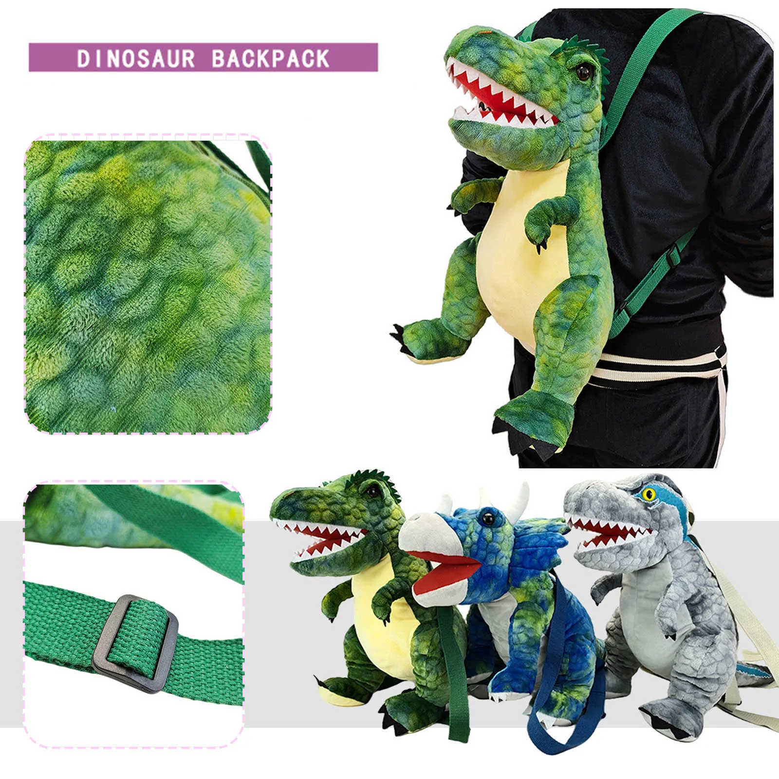 

New Fashion parent-child Creative 3D Dinosaur Backpack Cute Animal Cartoon Plush Backpack Dinosaurs Bag for Children Kids Gifts