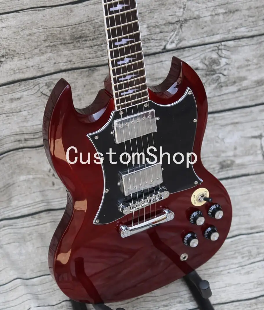 

AC/DC Angus Young Signature Dark Wine Red SG Electric Guitar Little Pin ABR-1 Bridge, Lightning Bolt Inlays,
