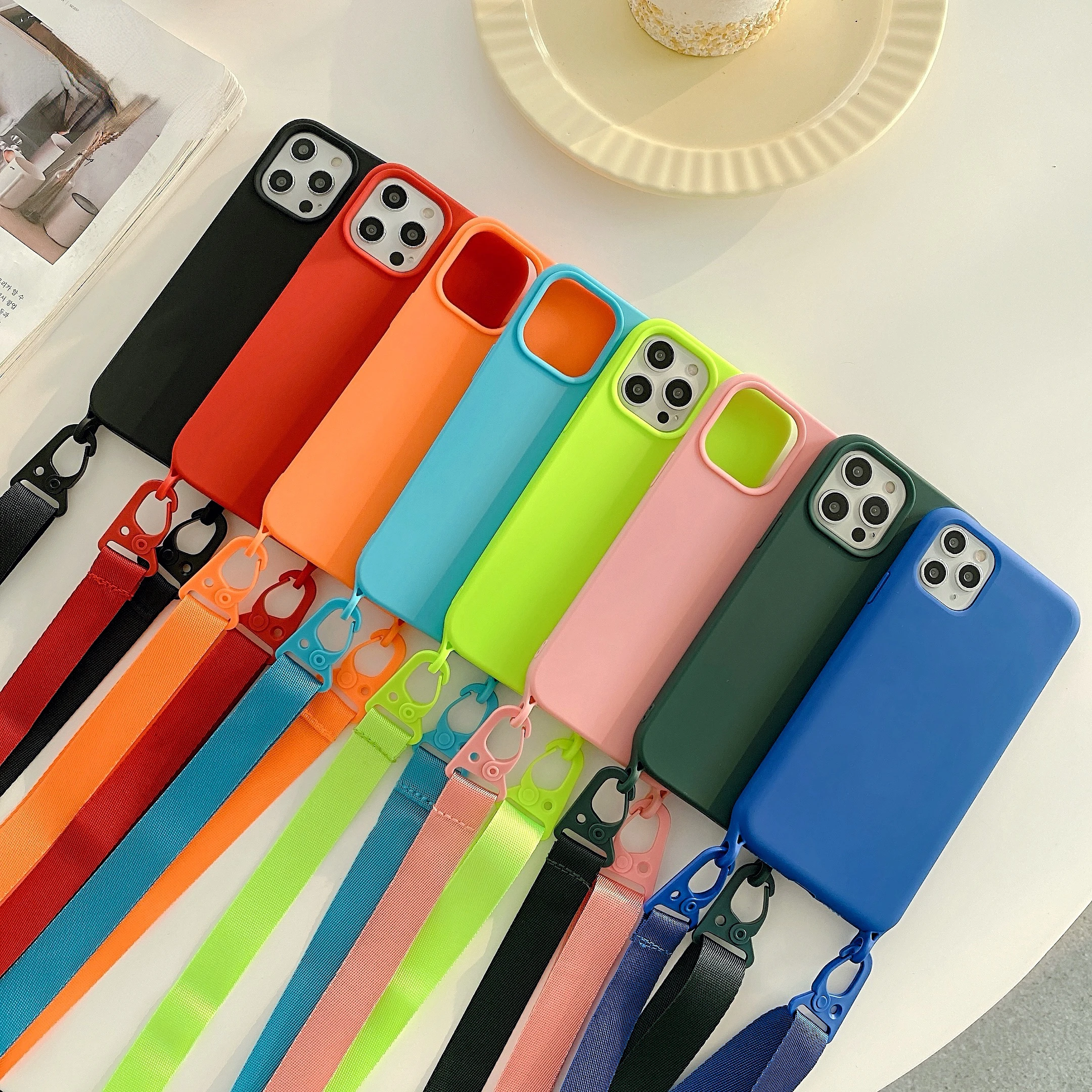 

Crossbody Belt Neon Silicone Case For iPhone 12 13 Mini 11 Pro Max XS XR X 7 8 Plus SE 2020 Neck Lanyard Strap Protective Cover