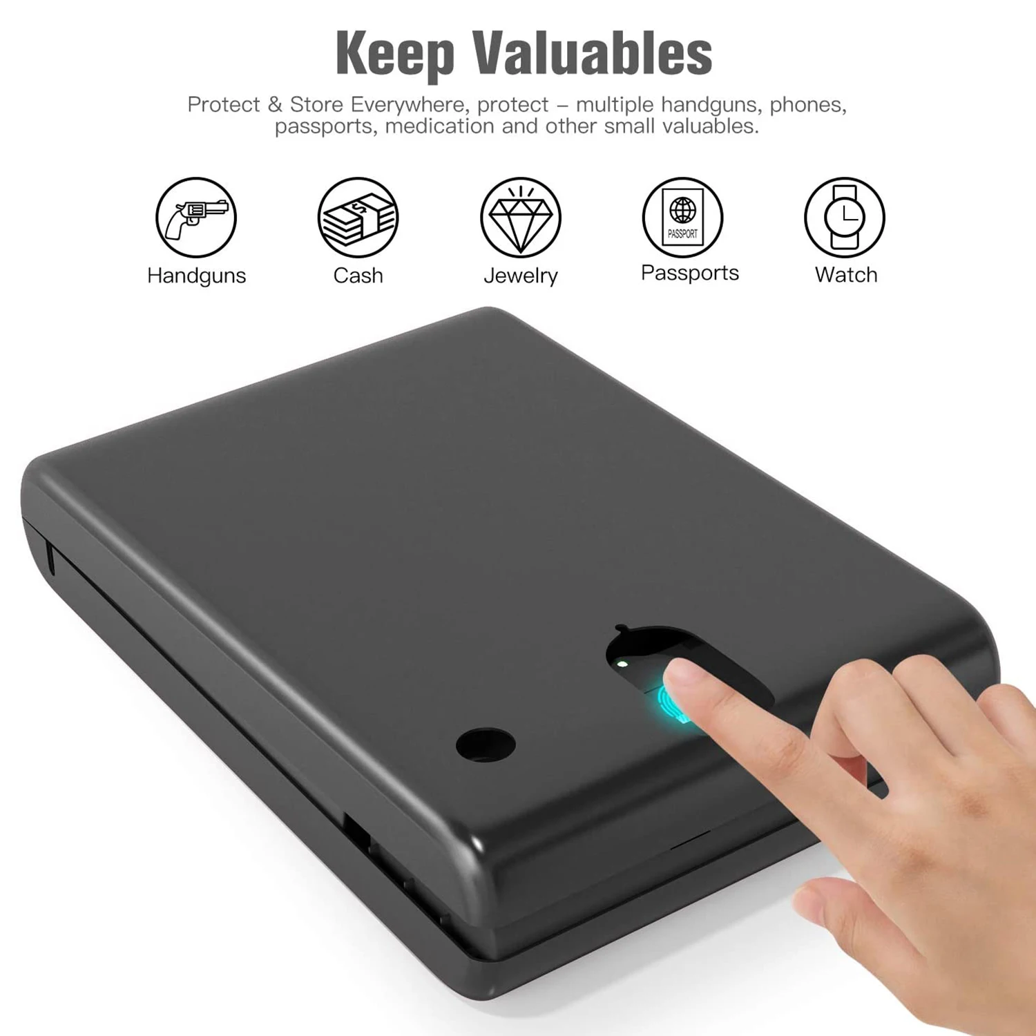

Portable Biometric Fingerprint Gun Pistol Safe Jewelry Handgun Safe Box Security Box Hidden in Bedroom Car