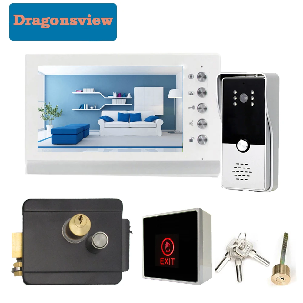 Dragonsview 7 Inch Video intercom Door Phone Doorbell System With Lock Wired Unlock Talk Door Access Control kit