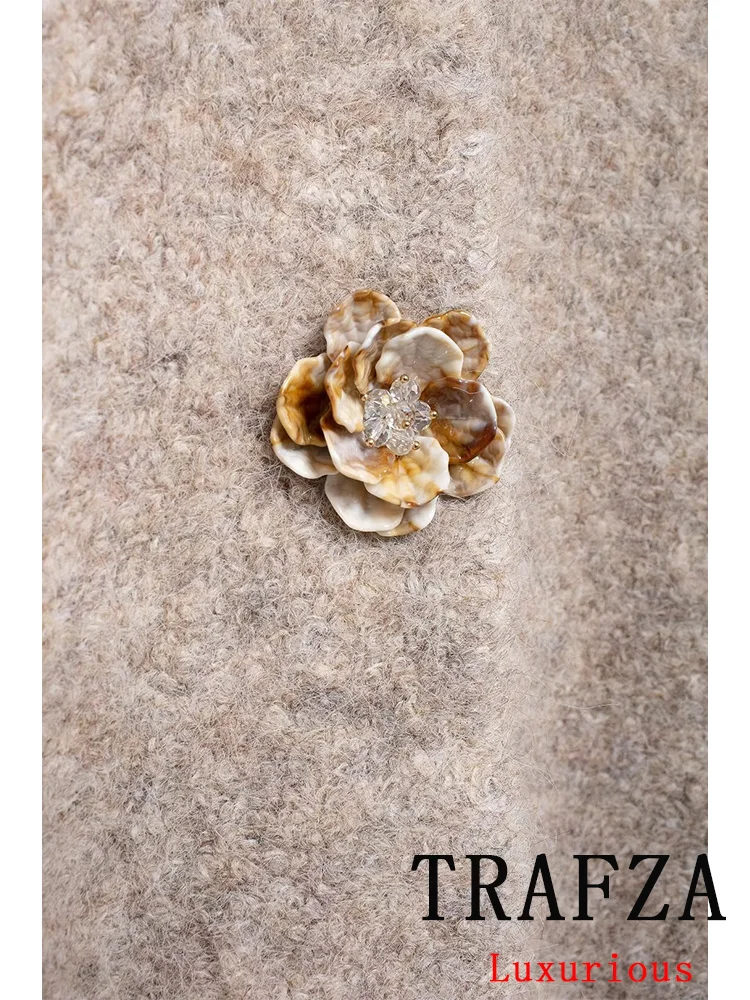 TRAFZA винтажный повседневный шикарный женский меховой свитер с цветочными