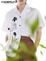 incerun tops 2022 korean style new mens irregular printing tassel blouse fashion lapel collar short sleeve casual shirts s 5xl