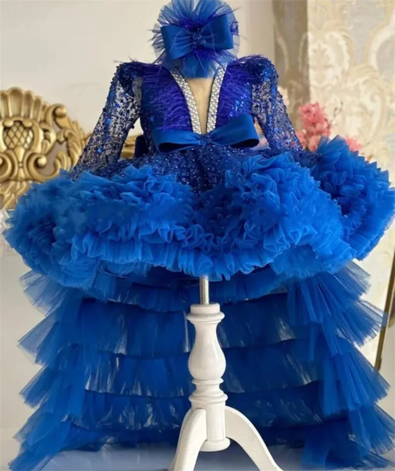 Роскошное Королевское синее платье принцессы на день рождения для маленьких