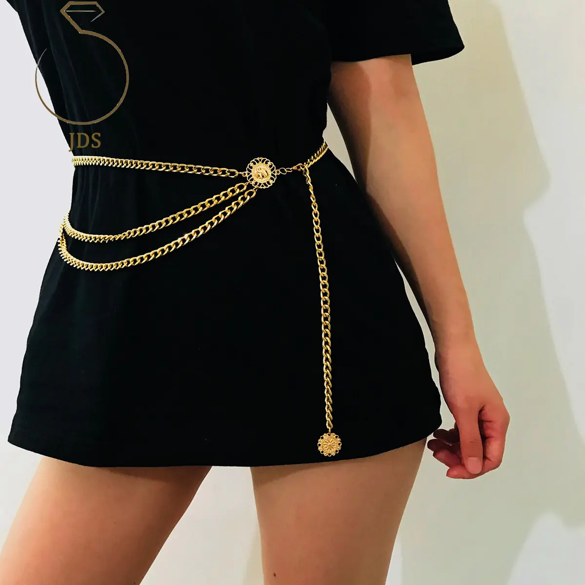 

Adjustable K Gold Color Waist Chain with Necklace for Women Stylish Retro Wind Body Chain Alloy Sunflower Disc Aluminum Chain