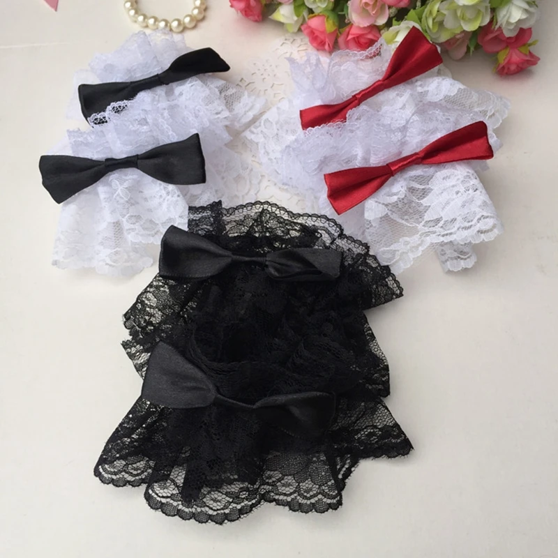 

Gothic Wrist Cuffs Sweet Satin Bow Floral Lace Tulle Bracelet Wristband Japanese Maid Cosplay Hand Sleeve