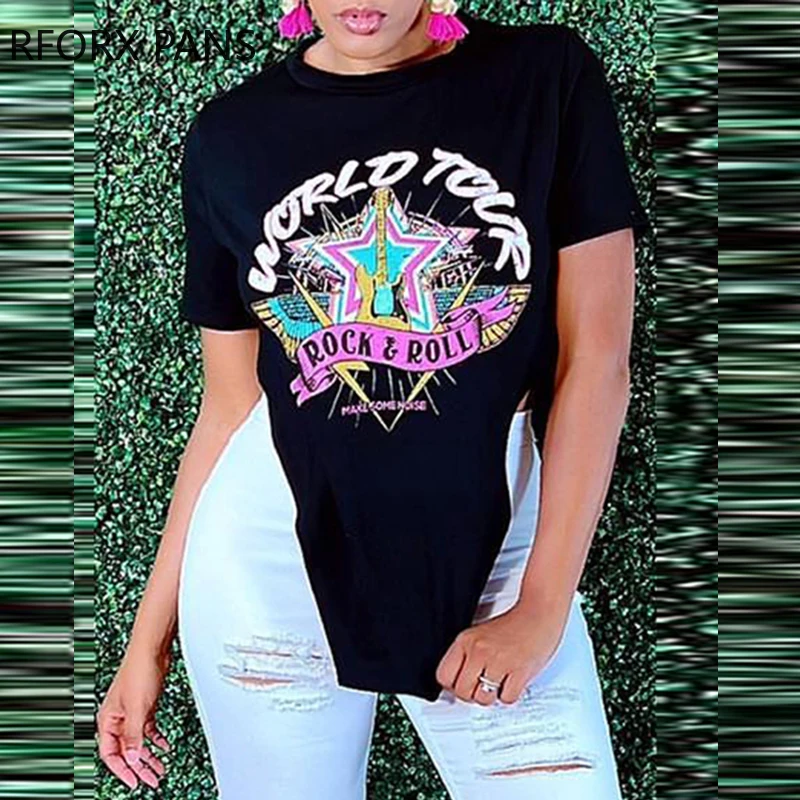 

Women Casual Short Sleeves Round Neck Print Asymmetrical Women Crop Tops