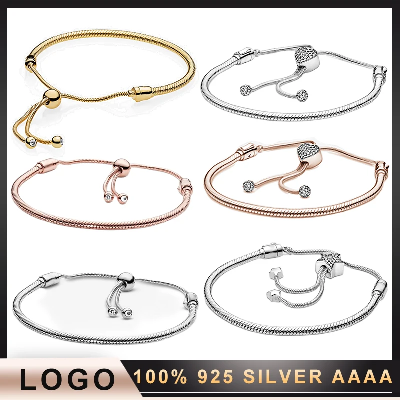 

Bracelet 6 925 Sterling Silver Classic Push-Pull Adjustable Bracelet Fit Original Charm Pendants Making Jewerly Fashion Bracelet