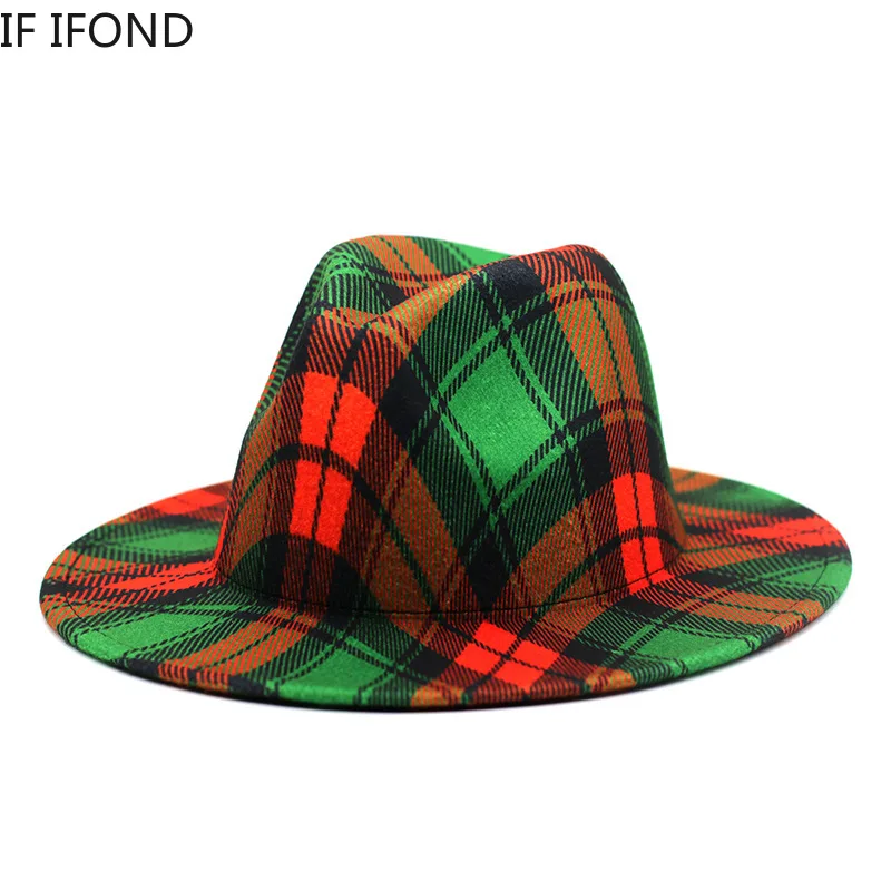 

Fashion Plaid Patchwork Wool Felt Fedora Hat For Women 2022 New Christmas Decoration Jazz Hat Chapeau Femme Bonnet