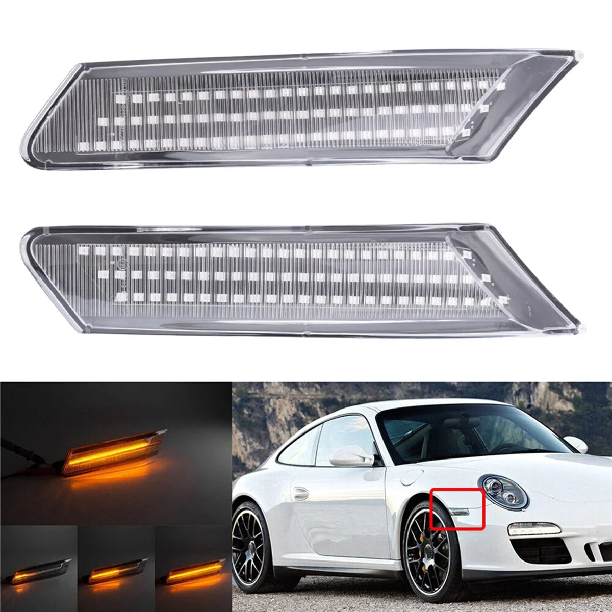 Автомобильные динамические светодиодные янтарные боковые габаритные фонари