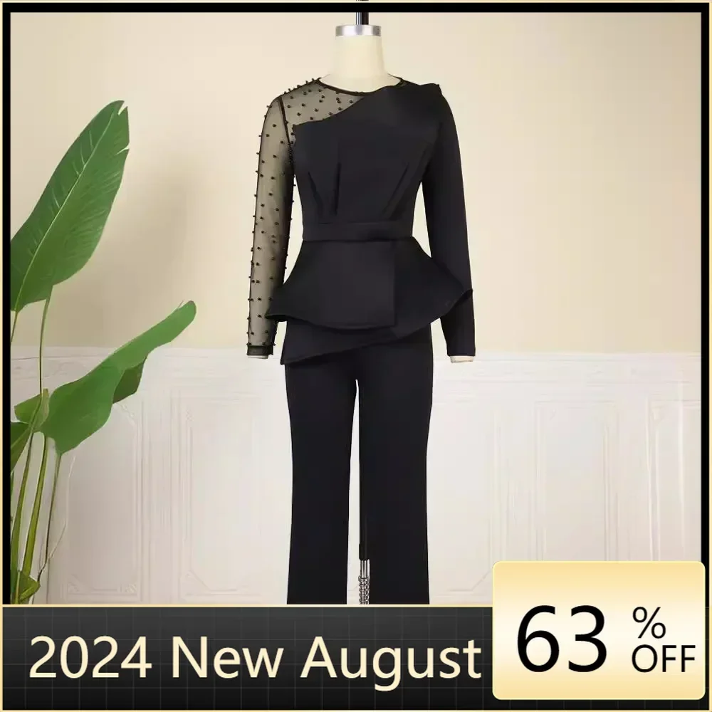 Черные комбинезоны для женщин элегантные длинные тюлевые прозрачные бусины с