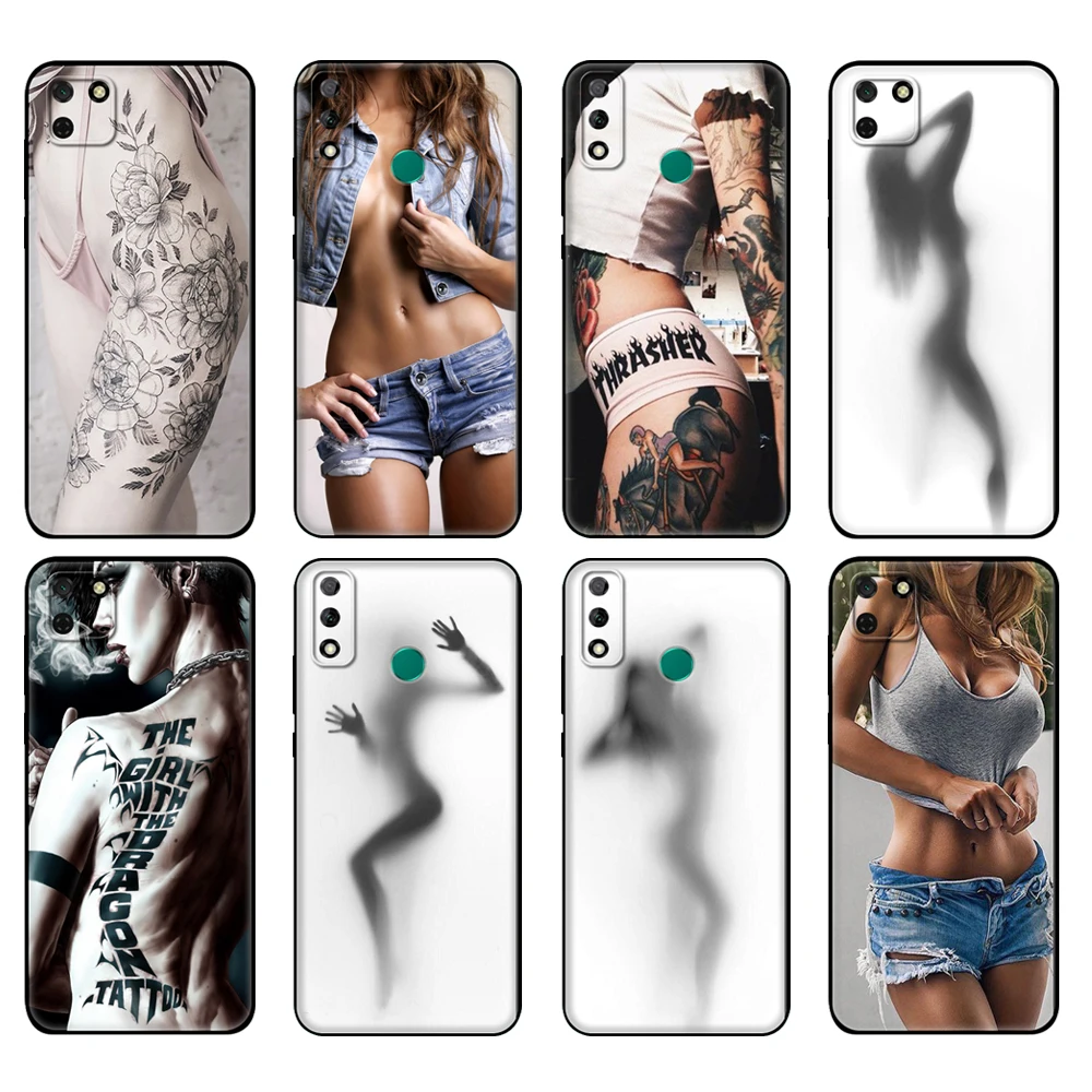 

Black tpu Case For Huawei Y9S Y6S Y8S Y5P Y7P Y8P Case For Huawei Y5 lite Prime 2018 Y6 2019 Cover Adult Tattoo