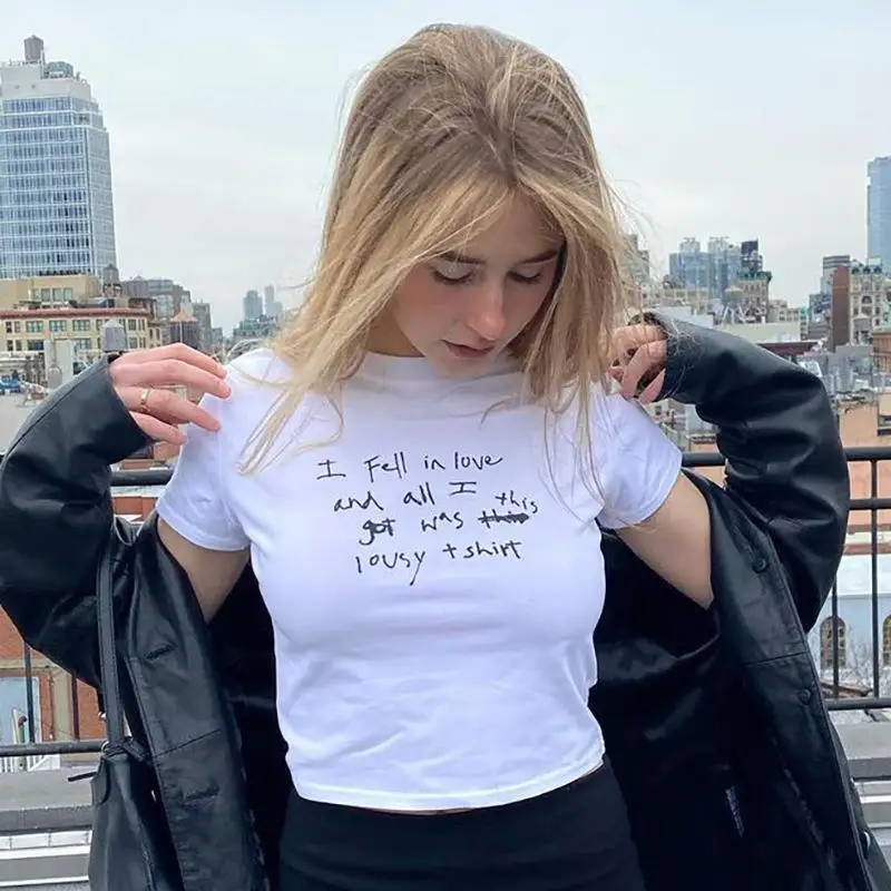 

Y2K clothes Summer E-girls Crop Tops Slim Fairy Grunge Streetwear Harajuku Goth T-Shirt Short Sleeve Y2K Letter Graphic Print
