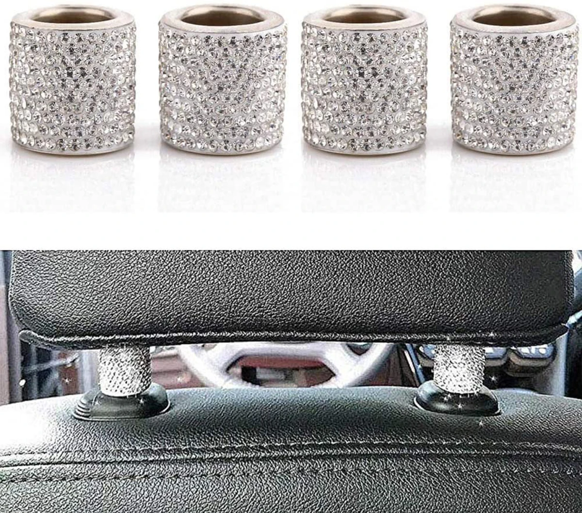 

4 Pcs Car Headrest Collars Car Head Rest Collars Rings Decor Bling Bling Crystal Diamond Ice for SUV Truck Interior Decoration