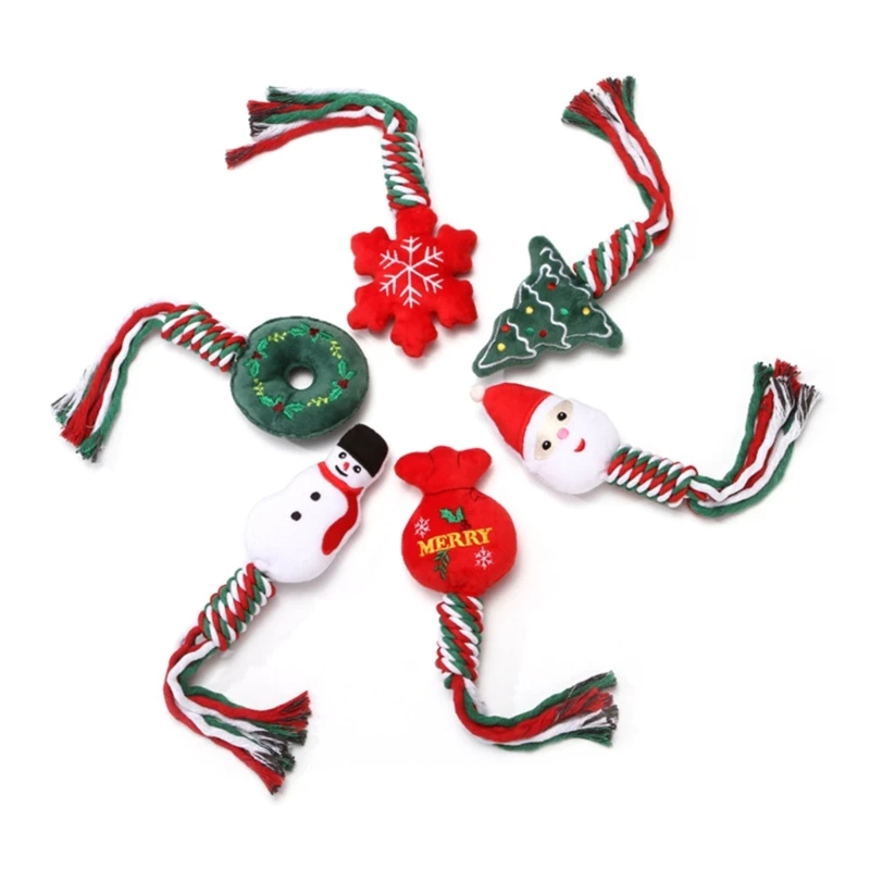

6 Pieces Dog Rope Toy Christmas Plush Chew Toy for Dogs Tug-of-War Playing