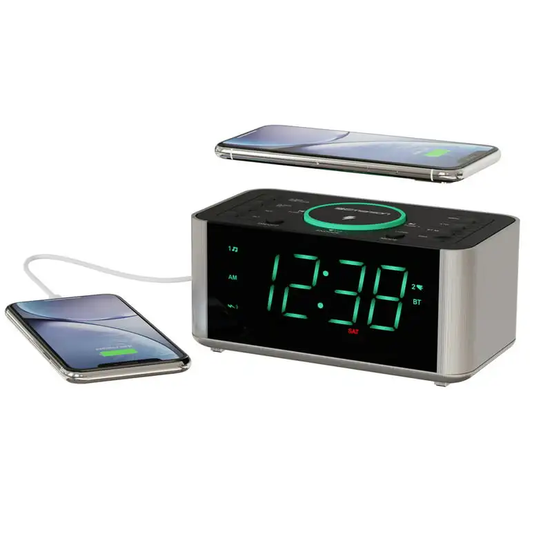 

Alarm Clock Radio and Wireless Charger with Bluetooth, Compatible with iPhone XS Max/XR/XS/X/8/Plus, 10W Galaxy S10/Plus/S10E/S9