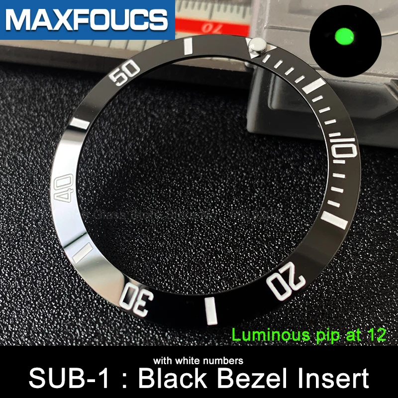 Sloped ceramic bezel insert 38*30.6mm  Sub style Luminous pip at 12 For Seiko SKX007 SKX011 for Rlx SUBMARINER MOD watch parts