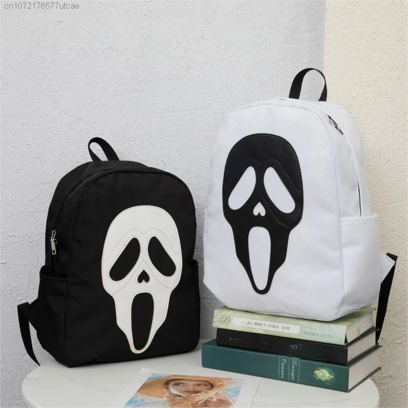 

Halloween Ghost Skull Pattern Backpacks for Women Y2k Funny Goth Zipper Shoulder Bag Casual Oxford Waterproof Bag
