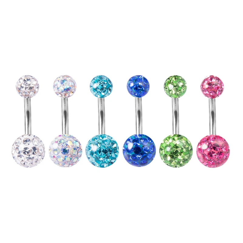 

1PC 316L Surgical Steel Assorted Colors Navel Ring Double Epoxy Crystal Balls Belly Button Ring Navel Piercing Body Jewelry 14g